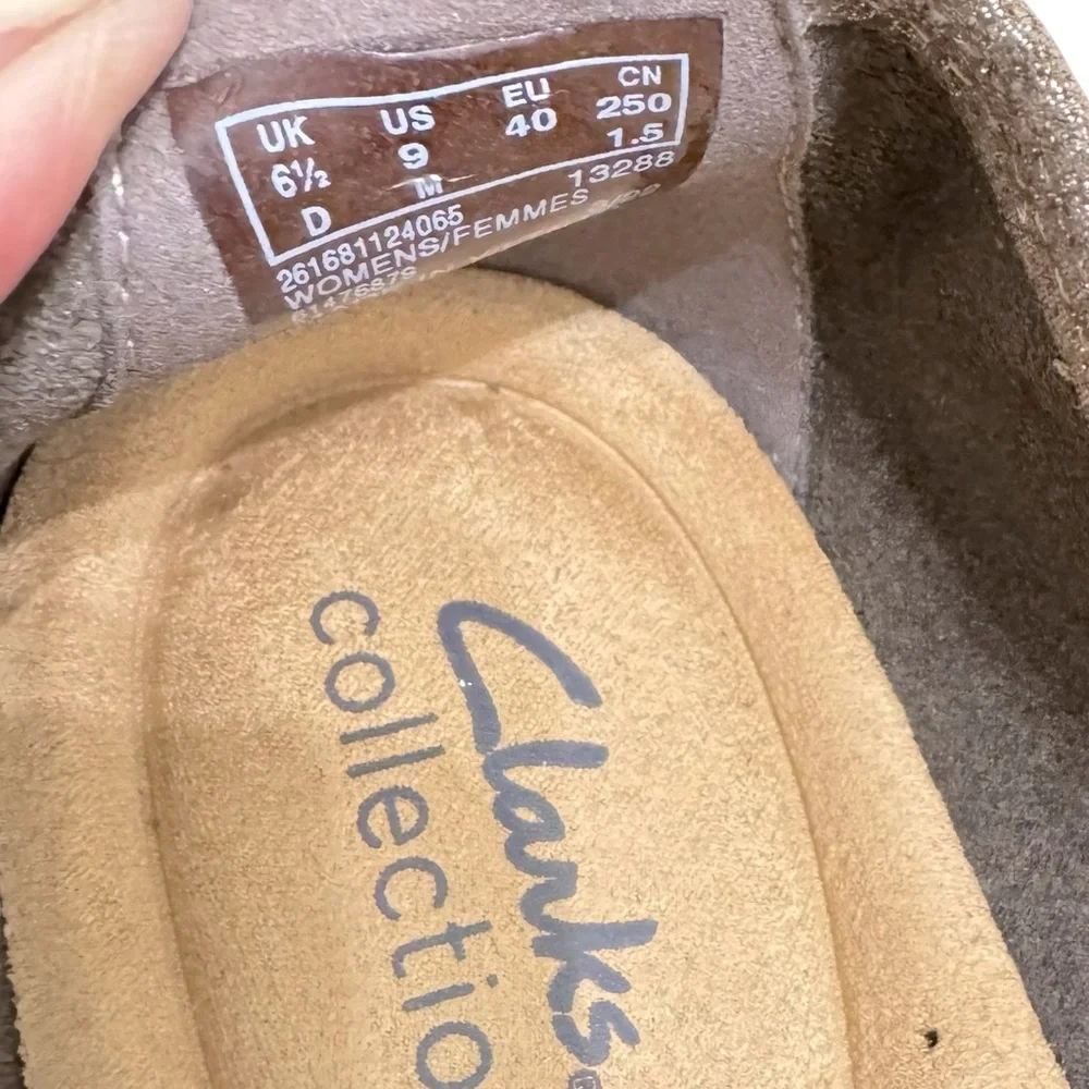 Clarks Collection‎ Flexible Slir-On Flats - Jenette Lase Pewter Suede,  Sz 9